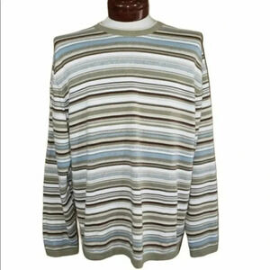 Eddie Bauer men's L sweater multi-colored striped 100% cotton preppy‎ nautical